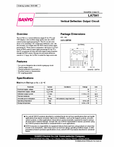 sanyo LA7841 vertical ic datasheet